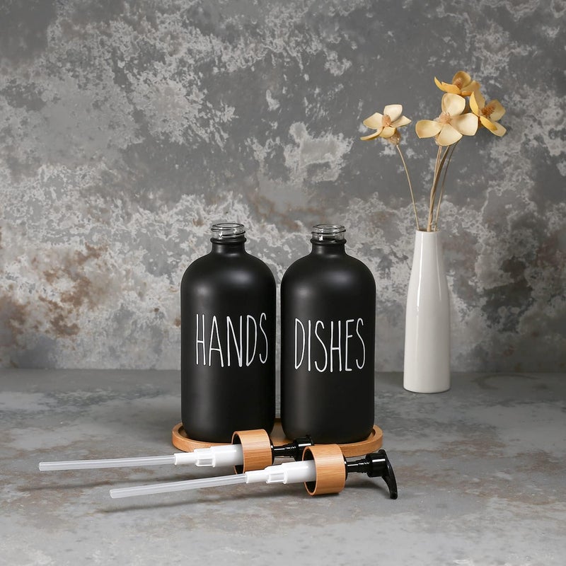 MOMEEMO Black Soap Dispenser Set, Contains Hand and Dish Soap Dispenser, Suitable for Kitchen Decor. (Black) - Image 4